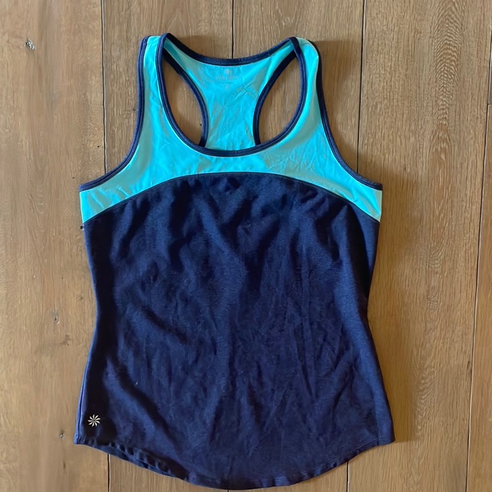 Athleta Navy and Turquoise Racerback Tank- size M